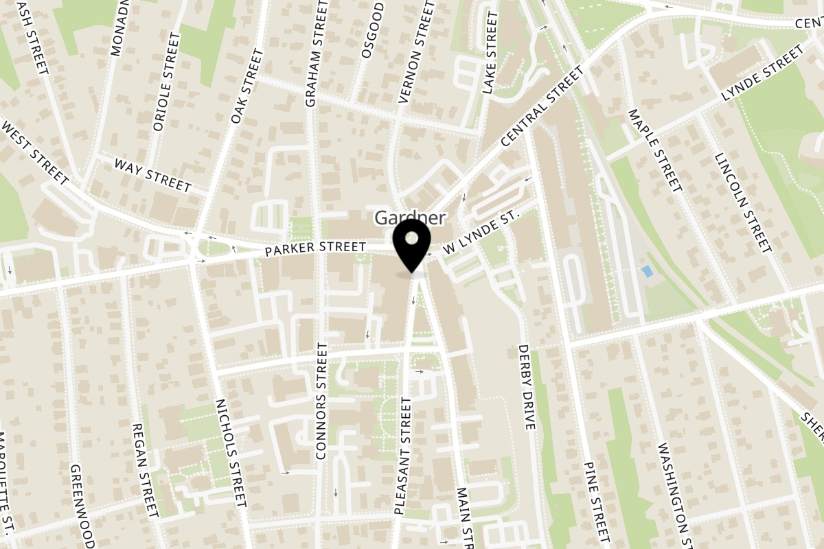 Map showing the location of Taco Rey Coliman on 7 Pleasant St in Gardner